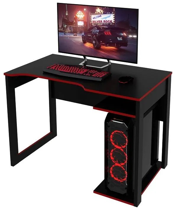 Mesa Gamer Escrivaninha Home Office Nicho Preto Vermelho