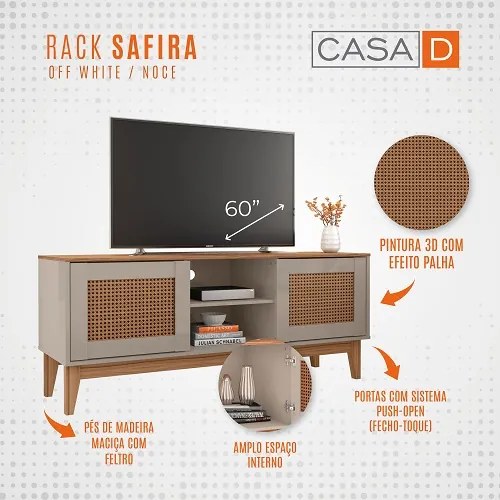 Rack Safira 1.35 Off White/Noce - Casa D Móveis