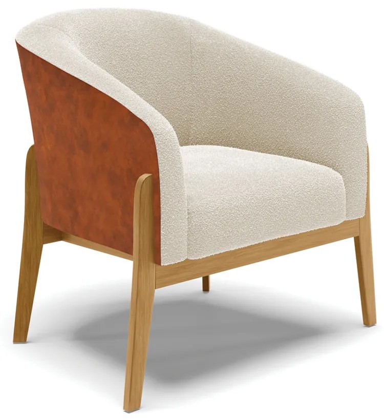 Poltrona Decorativa Base Madeira Stella PU Nozes/Bouclê D03 - D'Rossi - Bege