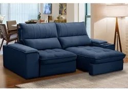 Sofá Retrátil 3 Lugares com Porta Copo 210cm Andes F05 Veludo Azul - M