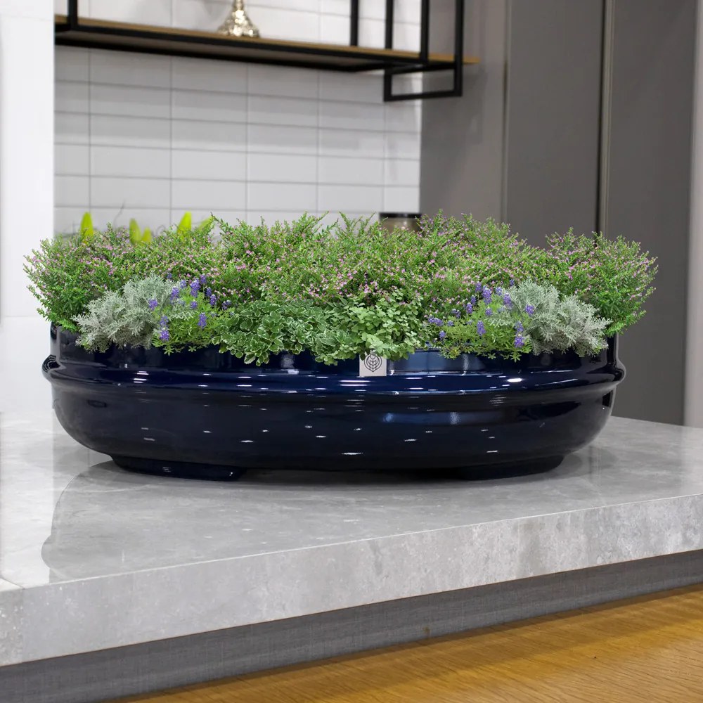 Vaso Bacia Decorativo Osaka Azul Perolizado 16x65x52 cm - D'Rossi