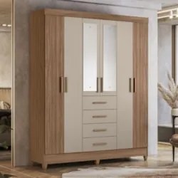 Guarda Roupa Casal 165cm Com Espelho Khani Carvalho/Fendi Z17 - Mpozen