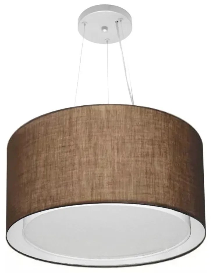Lustre Pendente Cilíndrico Duplo Md-4299 Cúpula em Tecido 45x30cm Café - Bivolt