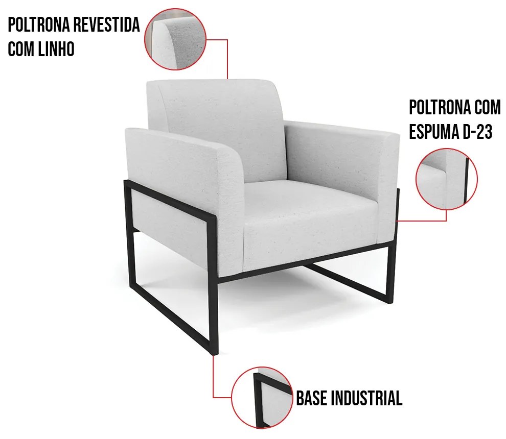 Poltrona Base Industrial Alta Preto Marisa Linho D03 - D'Rossi - A05 Cinza