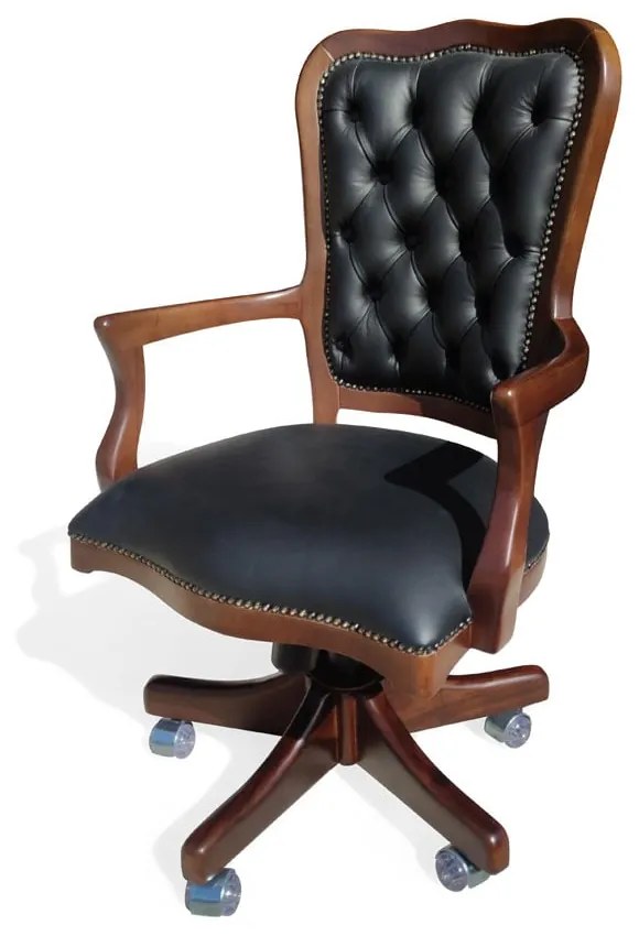 Cadeira com Braço Giratória Inglesa Ajuste de Altura e Relax Detalhes em Capitonê e Tachas Design de Luxo