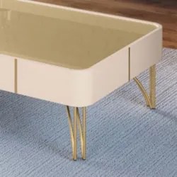Mesa de Centro Para Sala Pés de Aço Cadenza Off/Champanhe - HB Móveis