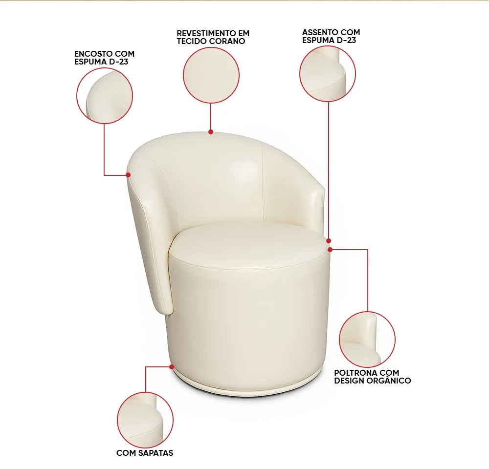 Poltrona Decorativa Orgânica Fixa para Sala Malu Sintético PU Bege M11 - D'Rossi