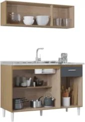 Armário e Balcão com Pia 120cm Classic Ripado Damasco Cinza Z46 - Mpoz