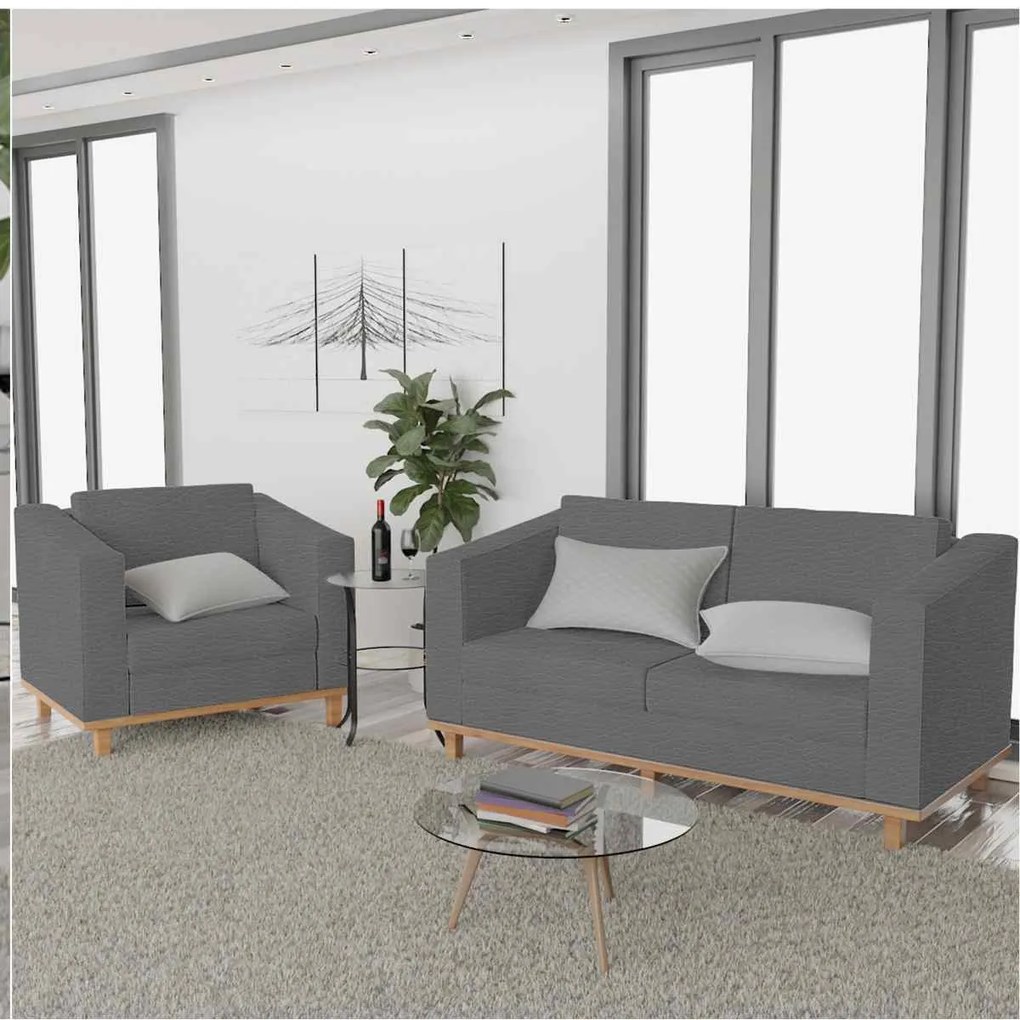 Kit Sofá 2 Lugares e Poltrona Europa Corano Cinza ADJ Decor
