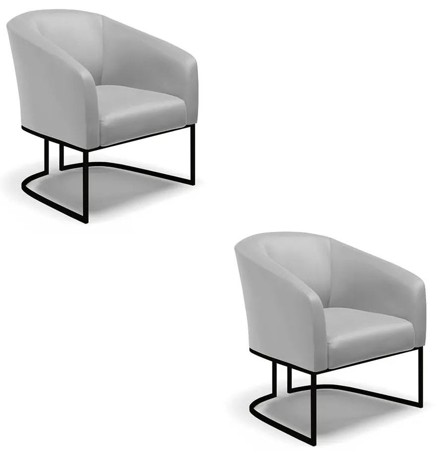 Poltrona Decorativa Industrial Preto Kit 2 Stella Sintético Cinza D03 - D'Rossi
