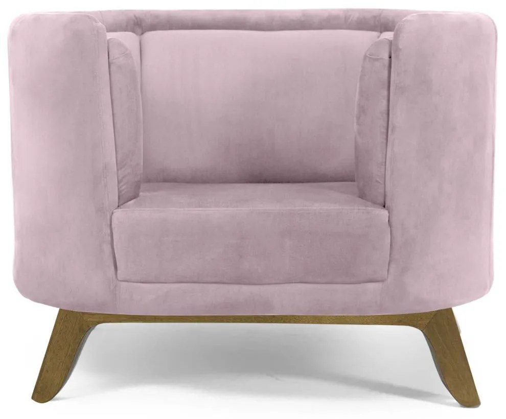 Kit 02 Poltronas Decorativas Para Sala de Estar Base de Madeira Ferrara Veludo Rosê G15 - Gran Belo