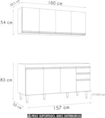 Armário Cozinha e Balcão Para Pia 160cm Arkansas Castanho   - Lumil