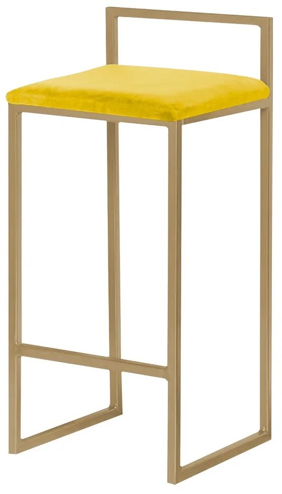 Banqueta Decorativa Selena Base Gold Suede Amarelo G41 - Gran Belo