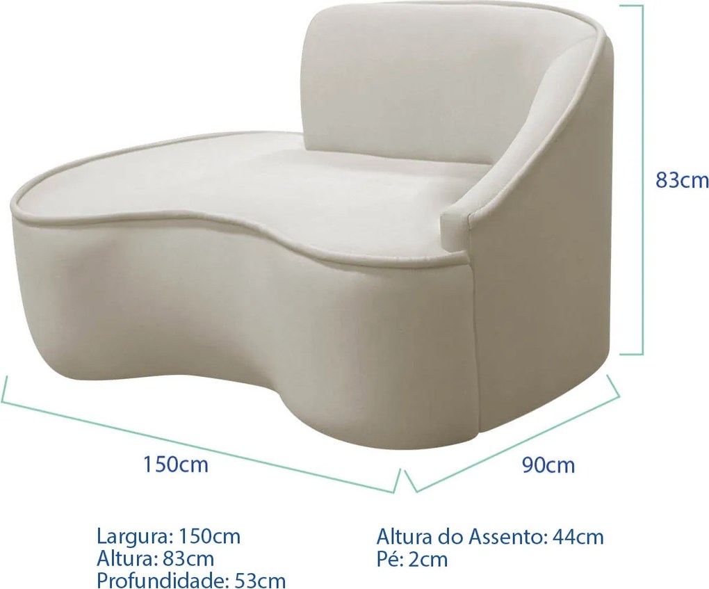 Divã Recamier Curvo Sala de Estar Recepção Marrocos 150cm Lado Esquerdo Linho