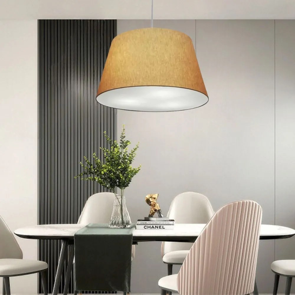 Lustre Pendente Cone Md-4021 Cúpula em Tecido 21/40x30cm Palha - Bivolt