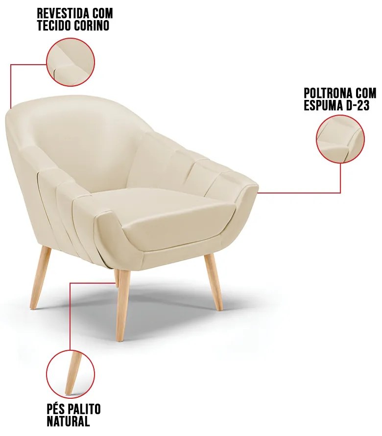 Poltrona Giovana Corino Pés Palito Natural D01 - D?Rossi - Bege