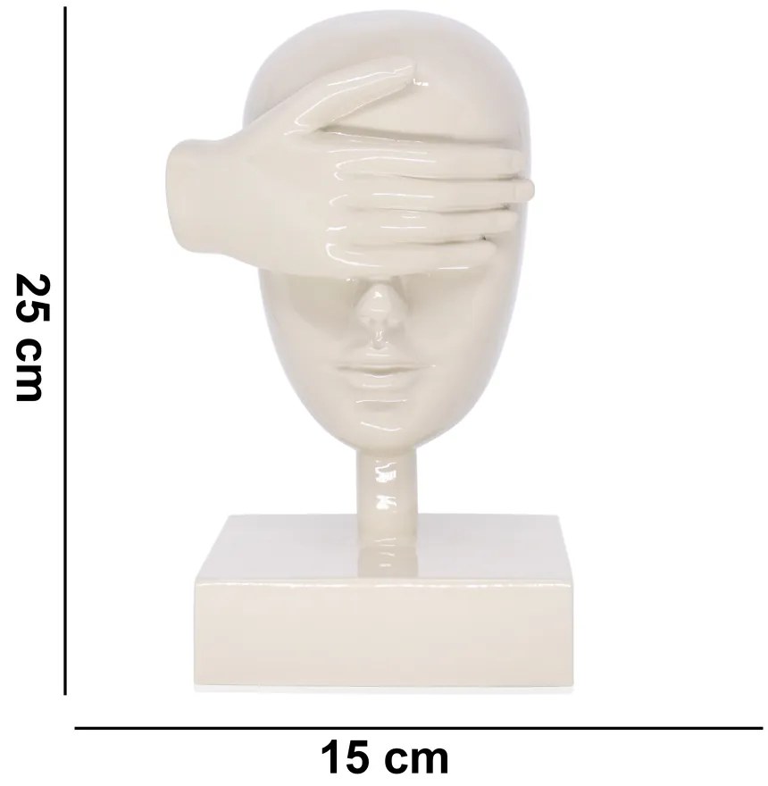 Escultura Decorativa Máscara Cego Em Cerâmica Nude 25x15x14 Cm - D'Rossi