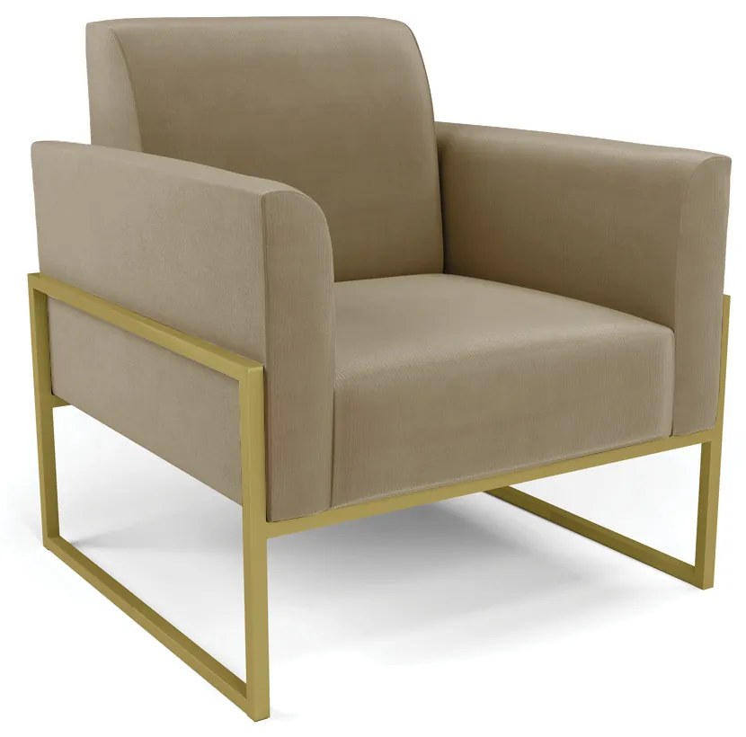 Sofá Namoradeira com Poltrona Base Industrial Alta Dourado Marisa Suede D03 - D'Rossi - Marrom Rato