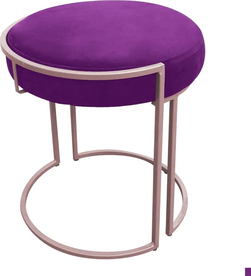 Puff Redondo Base Industrial Rosê Kit 2 Love Suede - Roxo