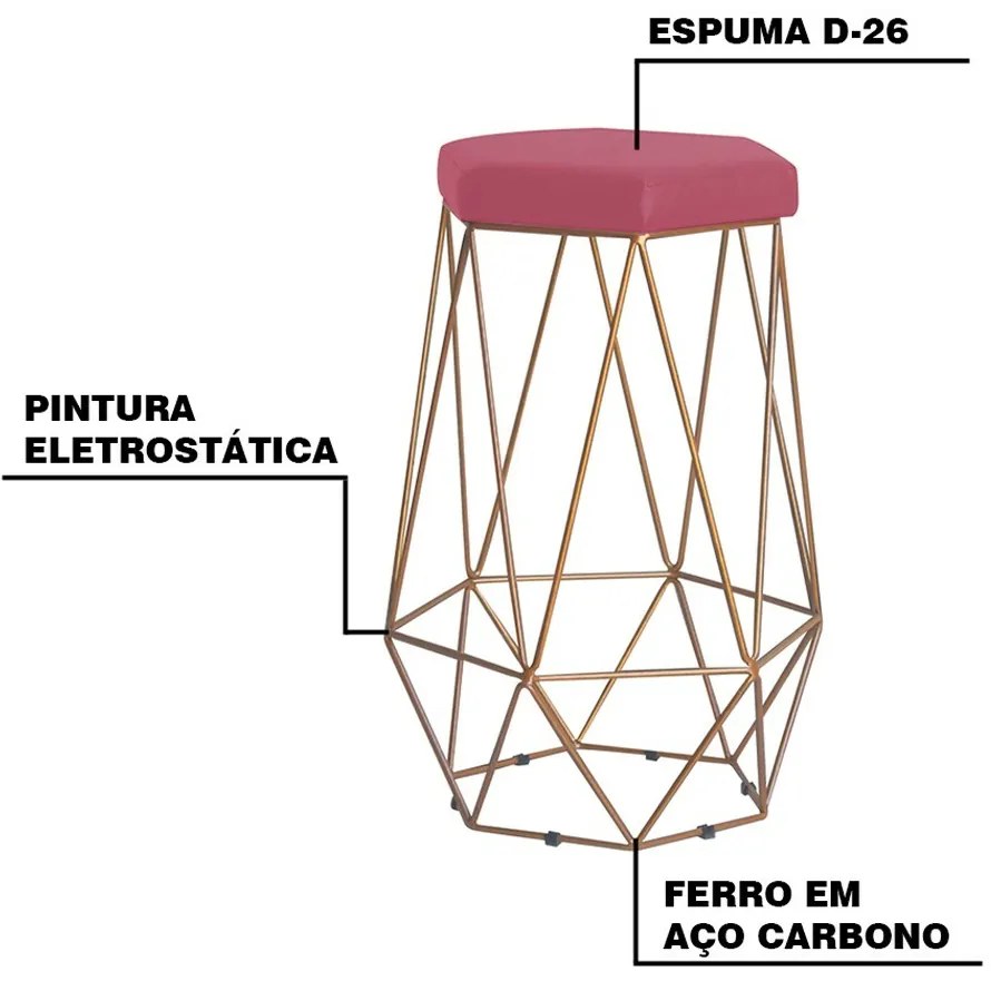 Kit 2 Banqueta Decorativa Rubel Base Gold Suede Rosa G41 - Gran Belo