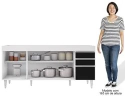 Balcão Gabinete 160cm Sem Tampo 4 Portas 2 Gavetas Arkansas Branco/Pre
