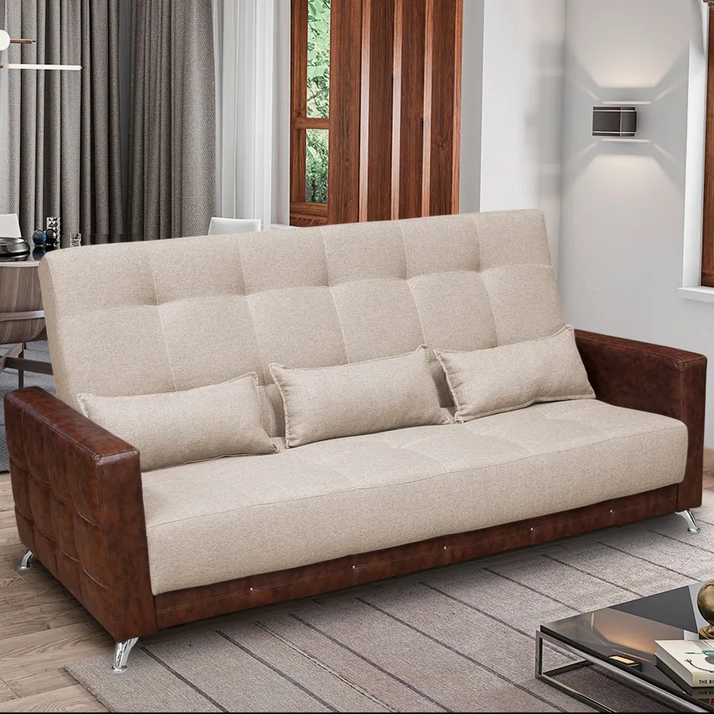 Sofá-Cama 2,00 m  3 Lugares Luxury - Linho Marrom Compose Whisky