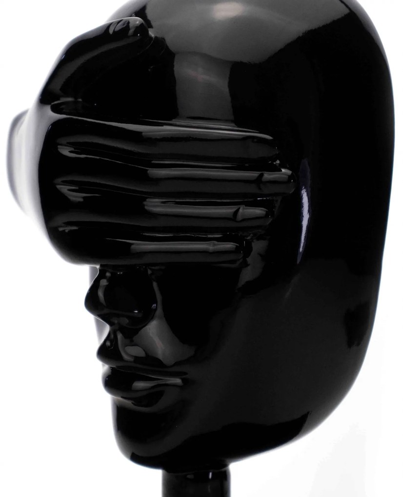 Escultura Decorativa Rosto Cego Em Cerâmica Preto 25x15 Cm - D'Rossi