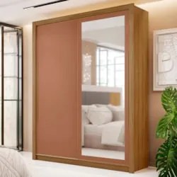 Guarda Roupa Solteiro Flex Com Espelho Dubai Nature/Camarim - Vila Ric