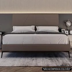 Cama Casal Queen com Cabeceira 165cm Pés Metálicos Elisa S05 Linho Mar