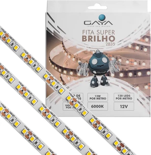 Fita De Led Super Brilho 12W Por Metro 12V Irc80 5M - LED BRANCO FRIO (6000K)