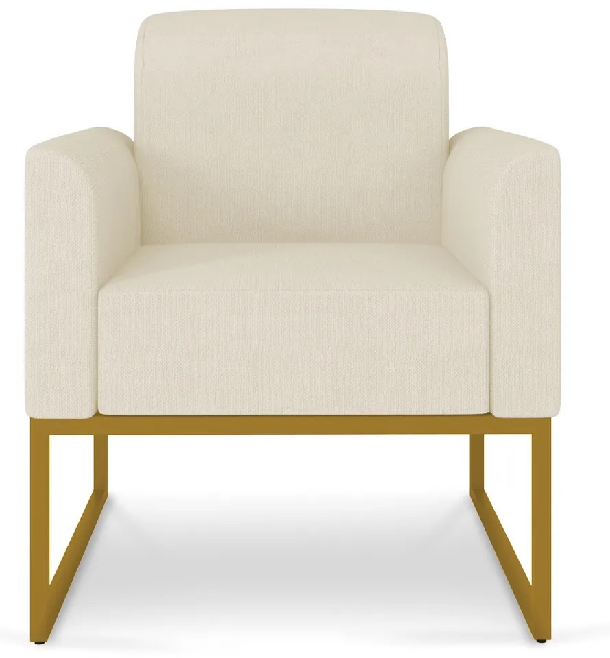 Kit 02 Poltronas Marisa Linho Areia A27 Base Industrial Metálica Dourado D03 - D'Rossi
