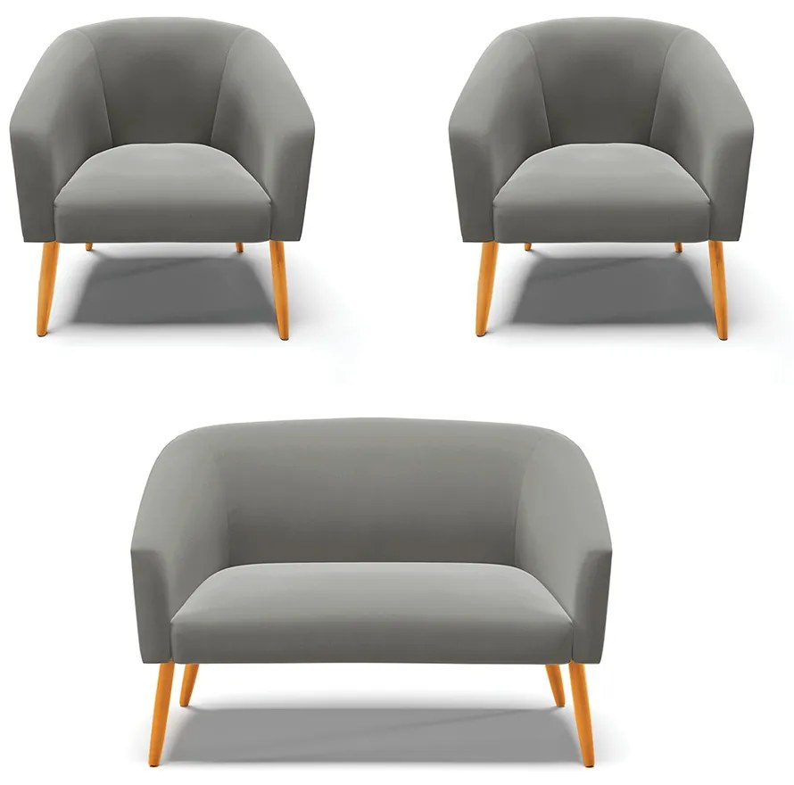 Namoradeira e 2 Poltronas Pé Palito Castanho Stella Suede D03 - D'Rossi - Grafite