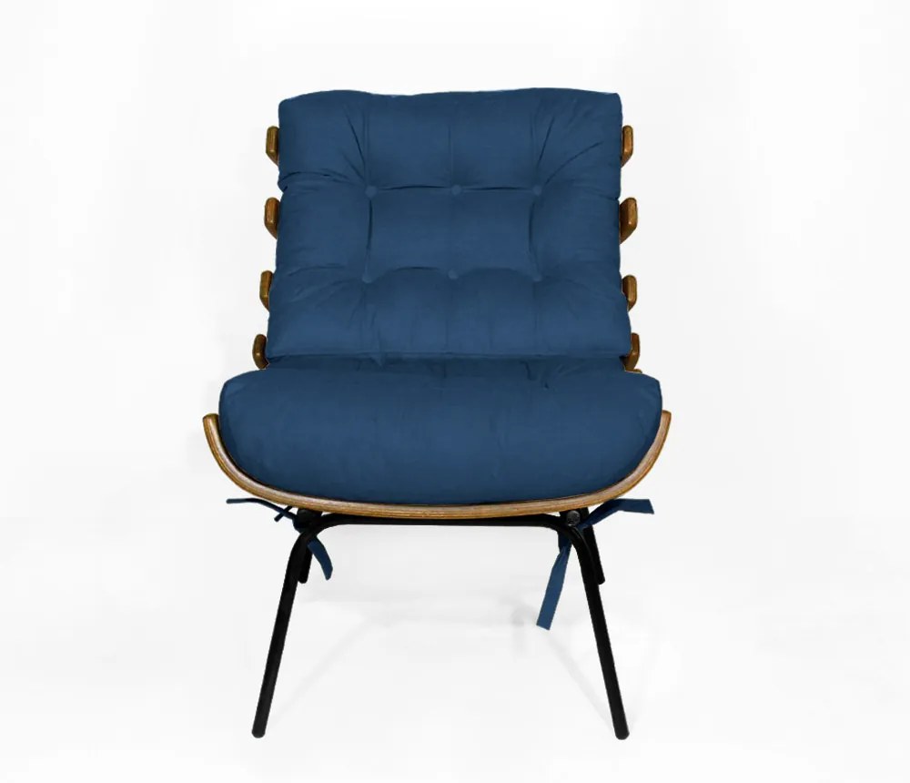Kit 2 Poltronas Costela Com 2 Puff Costela Suede Azul Marinho