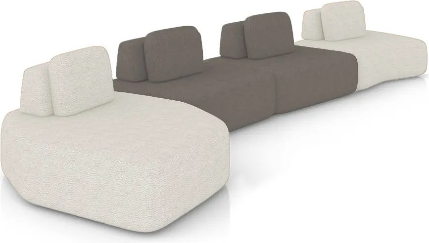 Sofá 4 Lugares Orgânico com Chaise e 3 Módulos Berlim Bouclê Off K01 - D'Rossi - Off White/Grafite