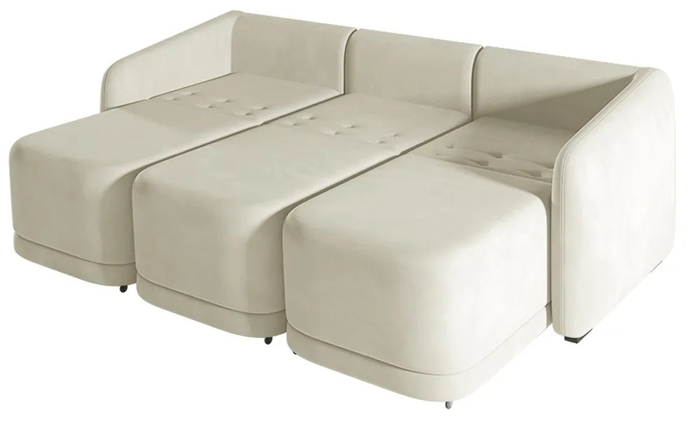 Sofá Cama Modulado Retrátil e Reclinável Decorativo Varsóvia 336cm Veludo Bege G33 - Gran Belo
