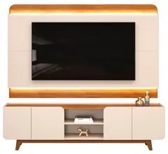 Painel Para TV 75 Pol e Rack Bancada Com LED 220cm Collie D04 Off Whit