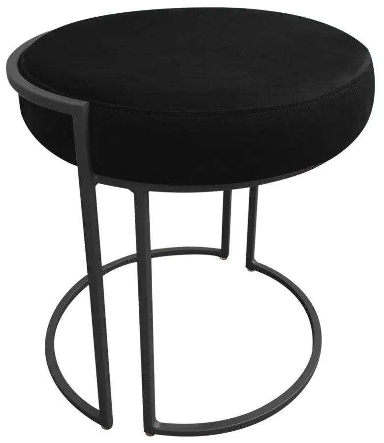 Puff Redondo Base Industrial Preto Kit 2 Love Suede - Preto