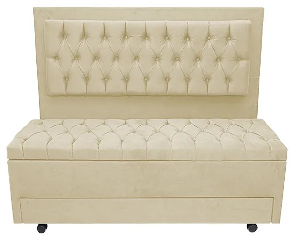 Cabeceira com Calçadeira Baú Casal Queen 160cm Paris Capitonê Suede Bege - Sheep Estofados - Bege