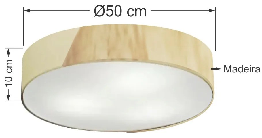 Plafon Luminária de teto decorativa para casa, Md-3076 nórdicas em tecido e madeira 3 lâmpadas com difusor em poliestireno - Algodão-Crú
