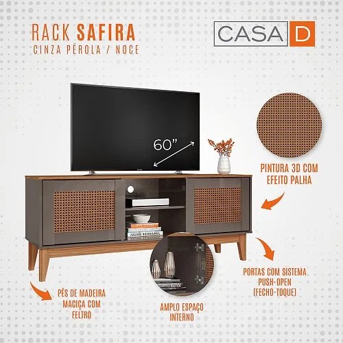 Rack Safira 1.35 Cinza Perola/Noce - Casa D Móveis