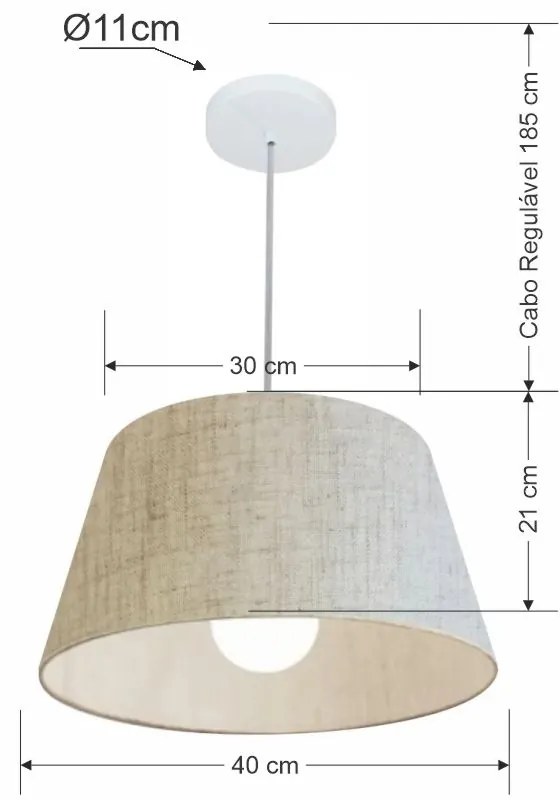 Lustre Pendente Cone Md-4039 Cúpula em Tecido 21/40x30cm Rustico Bege - Bivolt