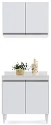 Armário Aéreo Califórnia e Balcão Hawai com Tampo 80cm Branco - Lumil