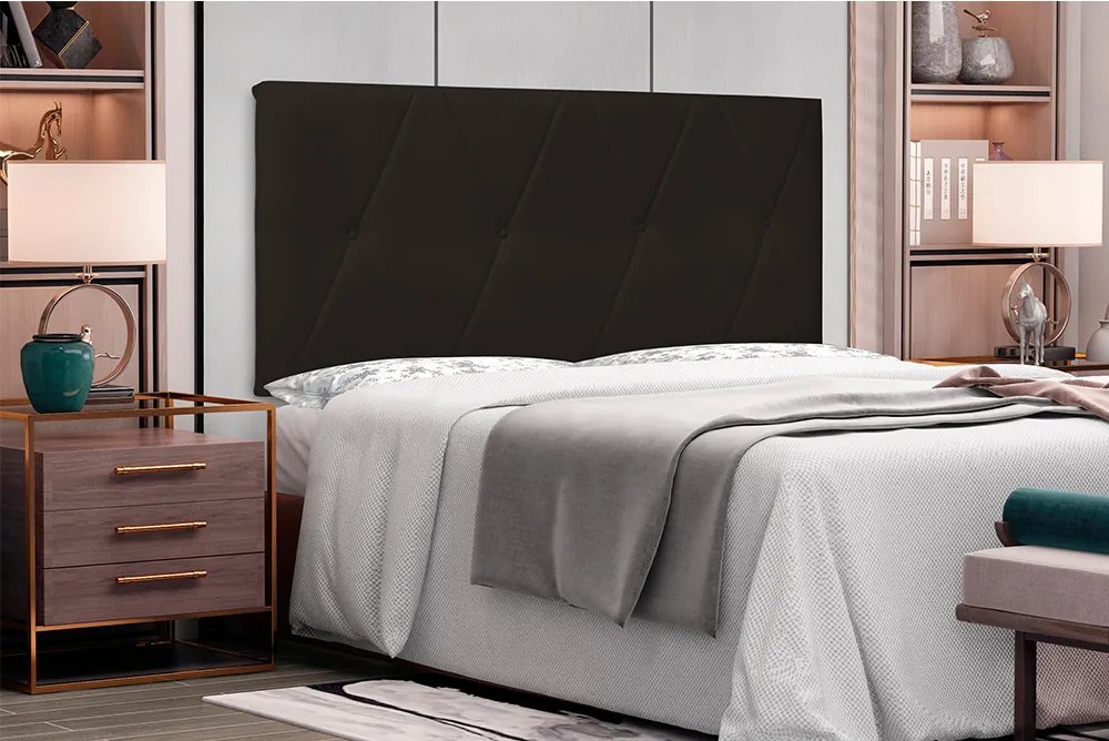 Painel Aquilla Para Cama Box King 195 cm Corino S04 - D'Rossi - Marrom