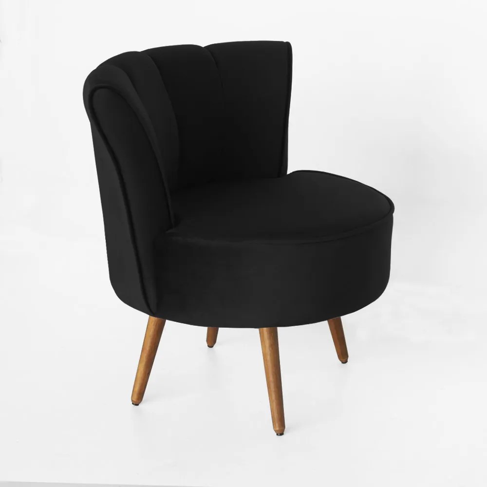 Poltrona Pérola Decorativa Pés Palito Veludo Preto