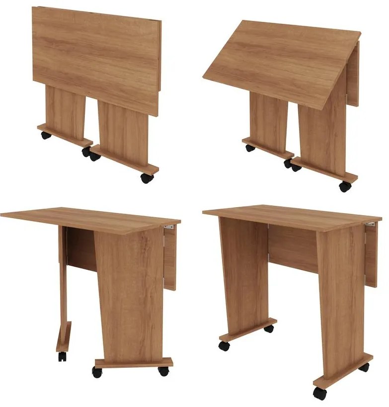 Mesa Dobrável Multiuso Rodas Notebook Home Office Amêndoa