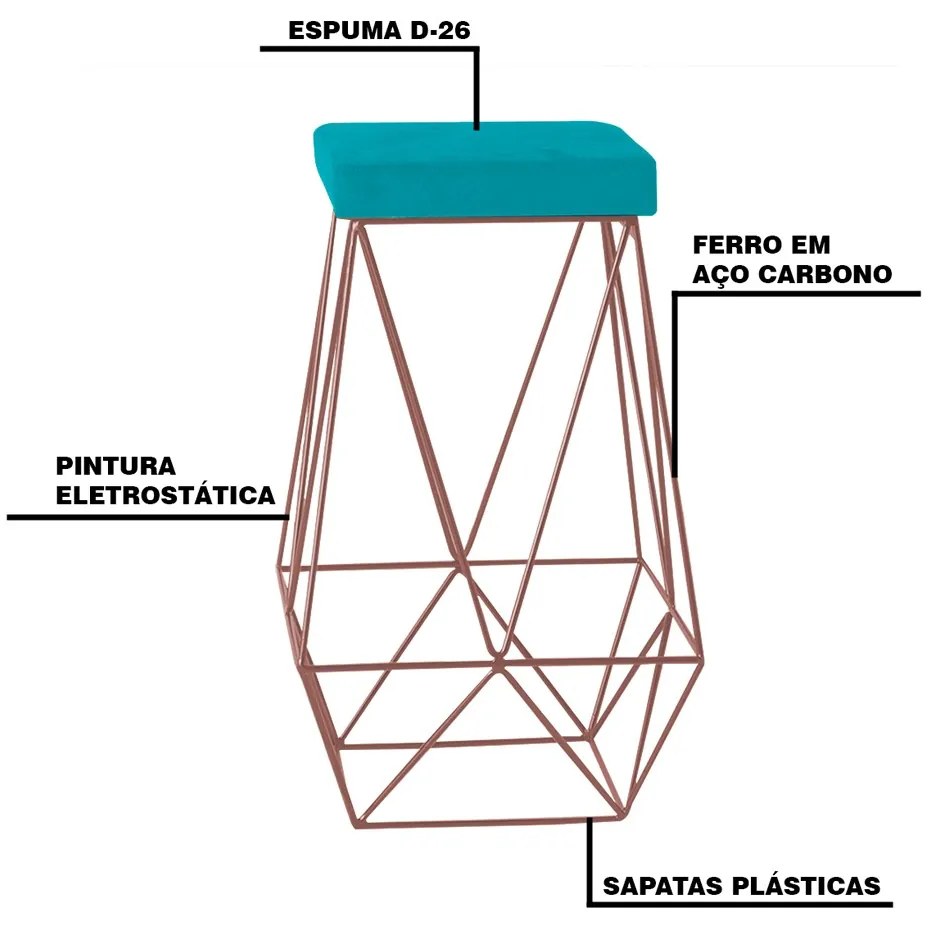 Banqueta Decorativa Kathy Base Bronze Suede Azul Claro G41 - Gran Belo