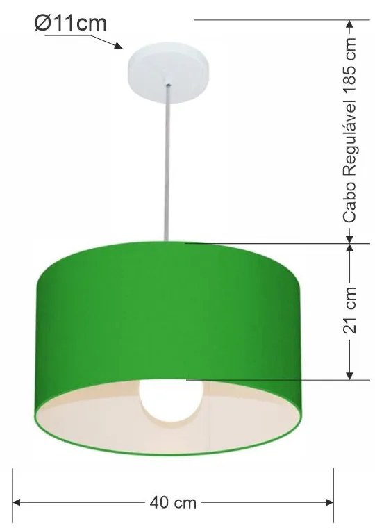Lustre Pendente Cilíndrico Md-4031 Cúpula em Tecido 40x21cm Verde Folha - Bivolt