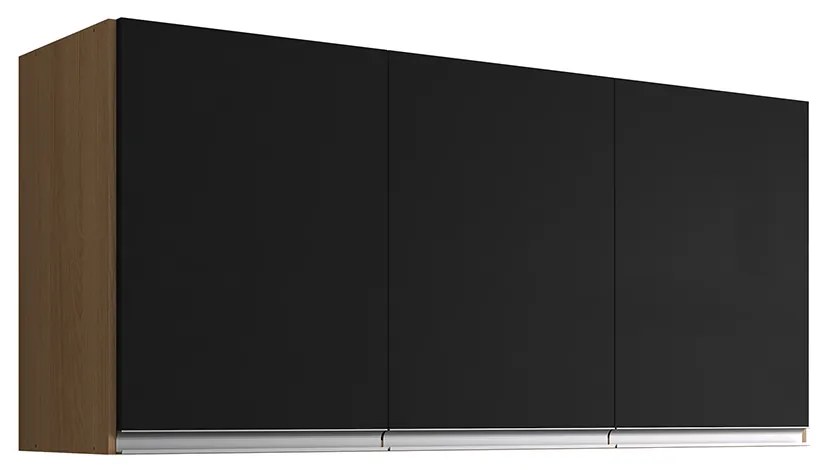 Armário Cozinha Aéreo 120cm 3 Portas Leticia A01 - D'Rossi - Amendoa e Preto