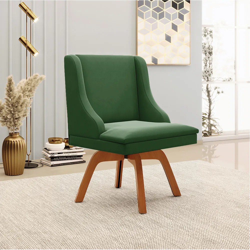 Kit 02 Cadeiras de Jantar Liz Suede Verde Base Madeira Mm35 D03 - D'Rossi