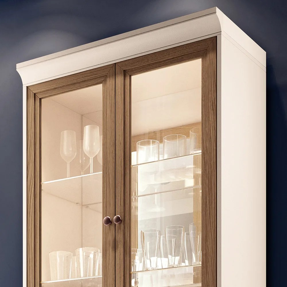 Cristaleira Adega Sala de Jantar Yves H01 - D'Rossi - Off White e Castanho
